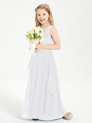 Boho Sleeveless Junior Chiffon Bridesmaids Gown White