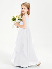 Boho Sleeveless Junior Chiffon Bridesmaids Gown White