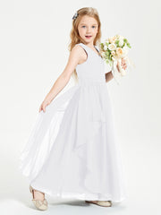 Boho Sleeveless Junior Chiffon Bridesmaids Gown White
