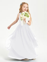 Boho Sleeveless Junior Chiffon Bridesmaids Gown White