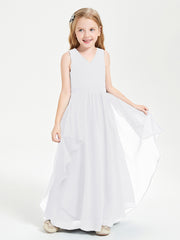 Boho Sleeveless Junior Chiffon Bridesmaids Gown White