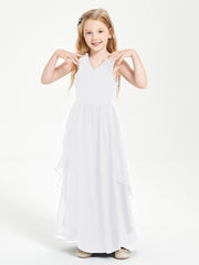 Boho Sleeveless Junior Chiffon Bridesmaids Gown White