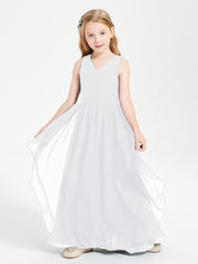 Boho Sleeveless Junior Chiffon Bridesmaids Gown White