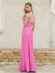 Floor-length Lace Sheath Dress Halter Neck Azalea
