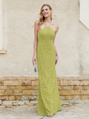 Floor-length Lace Sheath Dress Halter Neck Clover Plus Size
