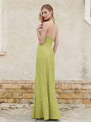 Floor-length Lace Sheath Dress Halter Neck Clover Plus Size