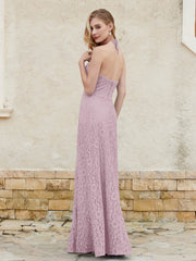 Floor-length Lace Sheath Dress Halter Neck Dusk