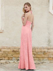 Floor-length Lace Sheath Dress Halter Neck Flamingo Plus Size