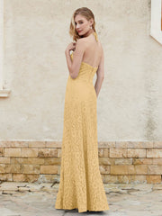 Floor-length Lace Sheath Dress Halter Neck Gold