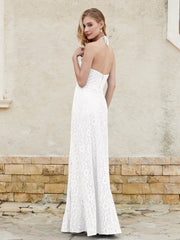 Floor-length Lace Sheath Dress Halter Neck Ivory
