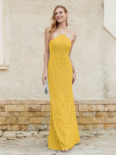 Floor-length Lace Sheath Dress Halter Neck Marigold