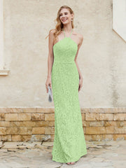 Floor-length Lace Sheath Dress Halter Neck Sage