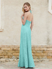 Floor-length Lace Sheath Dress Halter Neck Spa