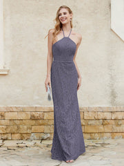 Floor-length Lace Sheath Dress Halter Neck Stormy