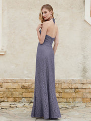 Floor-length Lace Sheath Dress Halter Neck Stormy