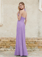 Floor-length Lace Sheath Dress Halter Neck Tahiti