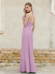 Floor-length Lace Sheath Dress Halter Neck Wisteria