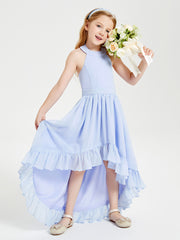 Trendy Boho Junior Bridesmaid Dresses Asymmetrical Cascading Skirt Lavender