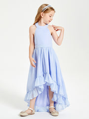 Trendy Boho Junior Bridesmaid Dresses Asymmetrical Cascading Skirt Lavender