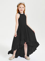 Trendy Boho Junior Bridesmaid Dresses Asymmetrical Cascading Skirt Black