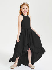 Trendy Boho Junior Bridesmaid Dresses Asymmetrical Cascading Skirt Black