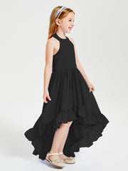 Trendy Boho Junior Bridesmaid Dresses Asymmetrical Cascading Skirt Black