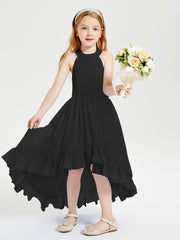 Trendy Boho Junior Bridesmaid Dresses Asymmetrical Cascading Skirt Black