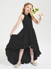 Trendy Boho Junior Bridesmaid Dresses Asymmetrical Cascading Skirt Black