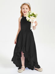 Trendy Boho Junior Bridesmaid Dresses Asymmetrical Cascading Skirt Black