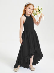Trendy Boho Junior Bridesmaid Dresses Asymmetrical Cascading Skirt Black