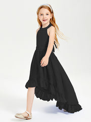 Trendy Boho Junior Bridesmaid Dresses Asymmetrical Cascading Skirt Black