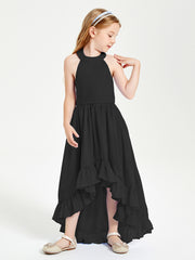 Trendy Boho Junior Bridesmaid Dresses Asymmetrical Cascading Skirt Black