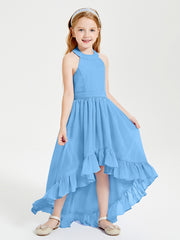 Trendy Boho Junior Bridesmaid Dresses Asymmetrical Cascading Skirt Blue