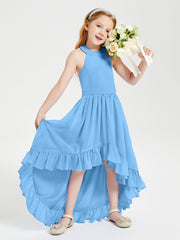 Trendy Boho Junior Bridesmaid Dresses Asymmetrical Cascading Skirt Blue