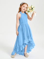 Trendy Boho Junior Bridesmaid Dresses Asymmetrical Cascading Skirt Blue