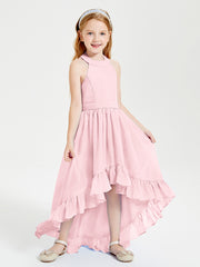 Trendy Boho Junior Bridesmaid Dresses Asymmetrical Cascading Skirt Blushing Pink