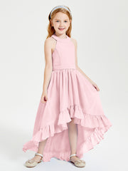 Trendy Boho Junior Bridesmaid Dresses Asymmetrical Cascading Skirt Blushing Pink