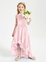 Trendy Boho Junior Bridesmaid Dresses Asymmetrical Cascading Skirt Blushing Pink