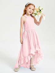 Trendy Boho Junior Bridesmaid Dresses Asymmetrical Cascading Skirt Blushing Pink