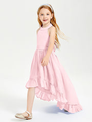 Trendy Boho Junior Bridesmaid Dresses Asymmetrical Cascading Skirt Blushing Pink