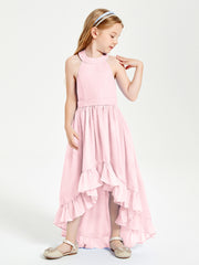 Trendy Boho Junior Bridesmaid Dresses Asymmetrical Cascading Skirt Blushing Pink