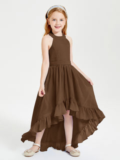 Trendy Boho Junior Bridesmaid Dresses Asymmetrical Cascading Skirt Brown