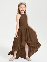 Trendy Boho Junior Bridesmaid Dresses Asymmetrical Cascading Skirt Brown