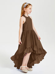 Trendy Boho Junior Bridesmaid Dresses Asymmetrical Cascading Skirt Brown