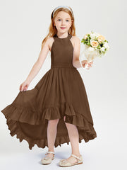 Trendy Boho Junior Bridesmaid Dresses Asymmetrical Cascading Skirt Brown