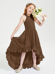 Trendy Boho Junior Bridesmaid Dresses Asymmetrical Cascading Skirt Brown