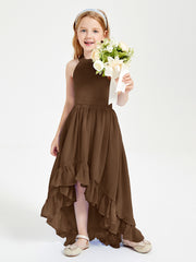Trendy Boho Junior Bridesmaid Dresses Asymmetrical Cascading Skirt Brown