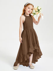 Trendy Boho Junior Bridesmaid Dresses Asymmetrical Cascading Skirt Brown
