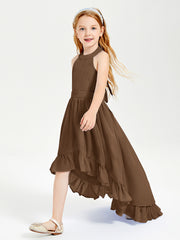 Trendy Boho Junior Bridesmaid Dresses Asymmetrical Cascading Skirt Brown
