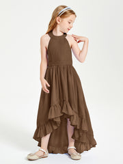 Trendy Boho Junior Bridesmaid Dresses Asymmetrical Cascading Skirt Brown